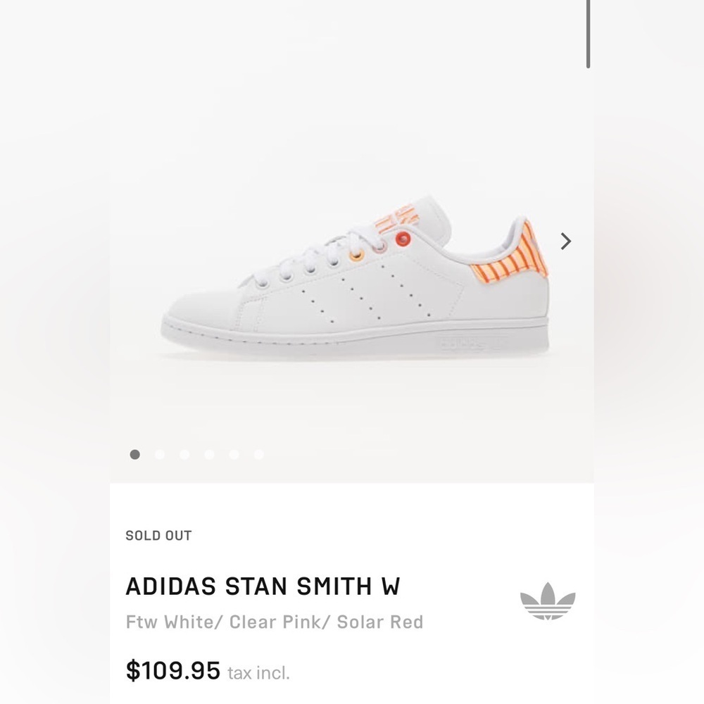 Adidas Stan Smith Sneakers White Clear Pink Solar Red Size 8.5